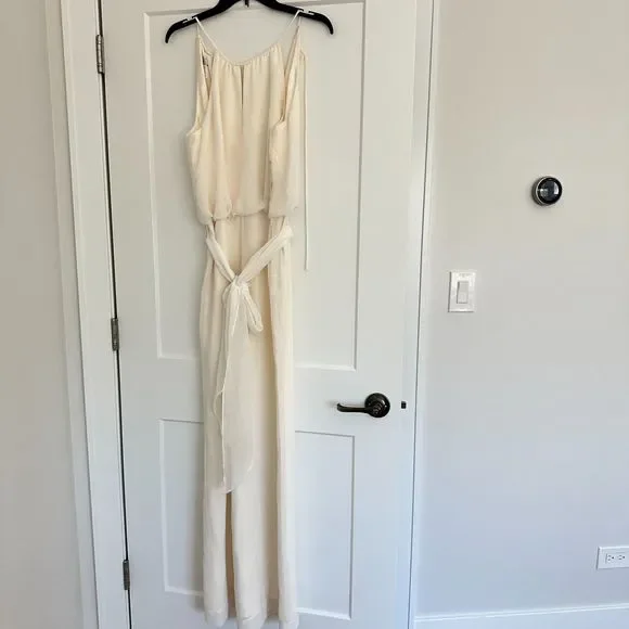 Donna Morgan x BHLDN Jackie 6 Cream Crepe Belted Wedding Jumpsuit New